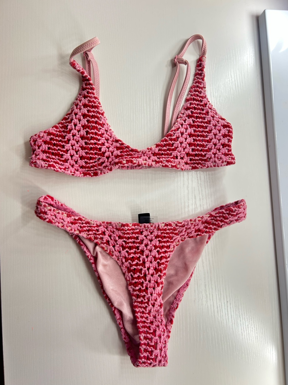 triangl swimwear Pink Crochet Bikini Set